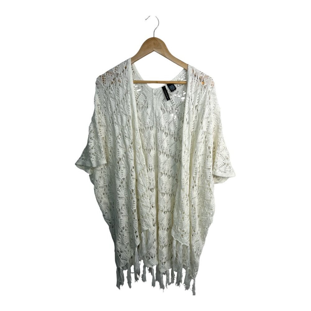 Full Tilt Crocheted Cream Kimono Cardigan Women's Size Medium Beach Coverup Boho